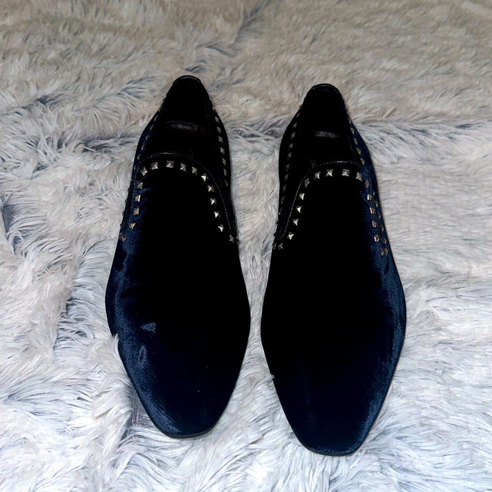 Donald J Pliner Crushed Velvet Navy Blue Loafers